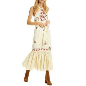 Free People Chrysanthemum Kiss Embroidered Midi Dress in Ecru